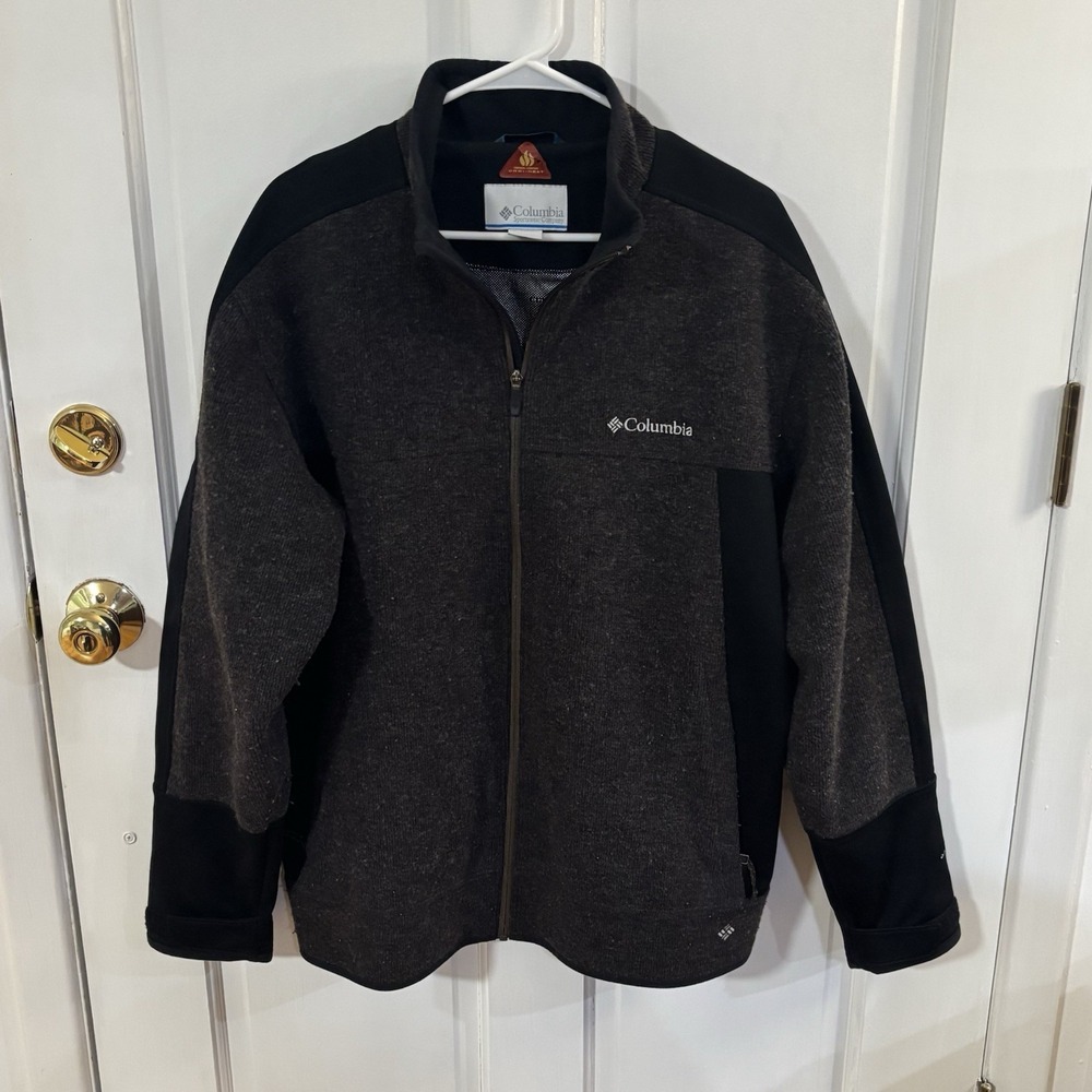 Columbia Jacket Mens L Black  Trim Pockets Full Zip Omni Heat Wool Blend